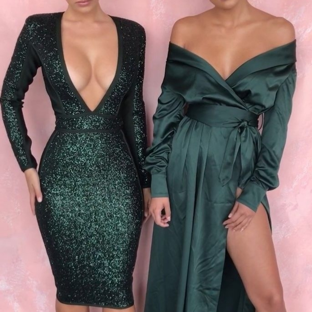 House of CB Siena Evergreen Deep Plunge Dress